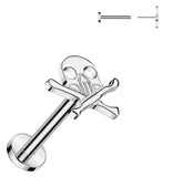 Labret Implant Grade Titanium Threadless Push In Labret Skull And Crossbones