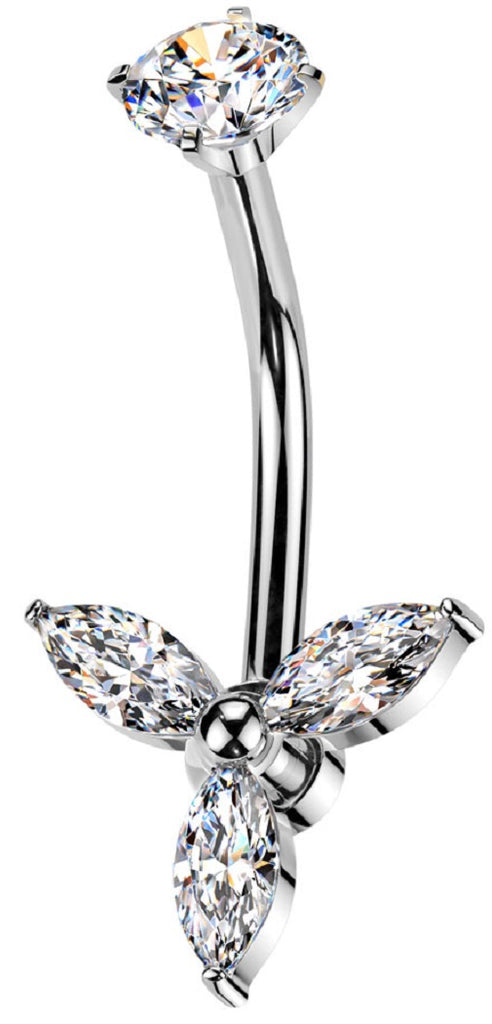 Belly Button Ring   Internally Threaded Marquise CZ Trinity  Navel