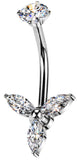 Belly Button Ring   Internally Threaded Marquise CZ Trinity  Navel