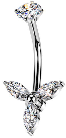 Belly Button Ring   Internally Threaded Marquise CZ Trinity  Navel