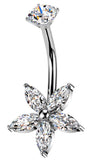 Belly Button Ring Internally Threaded Marquise CZ Flower Star