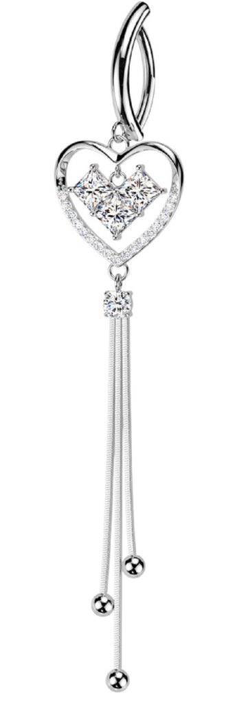 Belly Button Ring Hinged Belly Button Ring With Square CZ Heart
