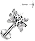 Labret  Threadless Push In Flat Back Stud CZ Starburst 16g