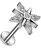 Labret  Threadless Push In Flat Back Stud CZ Starburst 16g