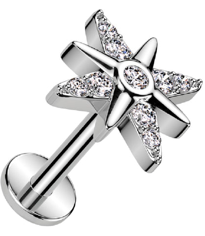 Labret  Threadless Push In Flat Back Stud CZ Starburst 16g