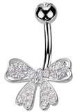 Belly Button Ring 316L Surgical Steel Pave CZ Ribbon Navel