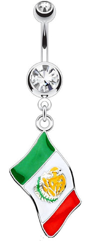 Belly Button Ring National Flag Dangle Double Jeweled Mexico