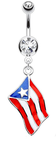 Belly Button Ring National Flag Dangle Puerto Rican Flag