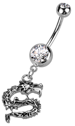 Belly Button Ring Double Jeweled Dragon Dangle Navel