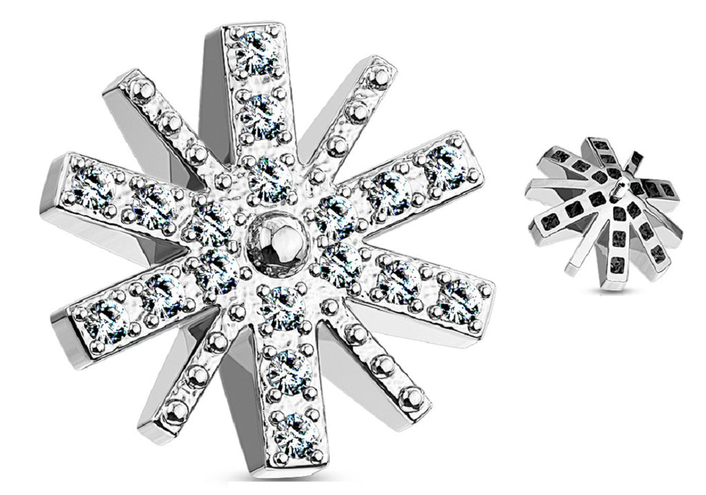 Dermal CZ Paved Snow Flake Internal Thread Anchor Top