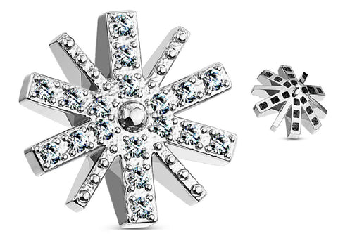 Dermal CZ Paved Snow Flake Internal Thread Anchor Top