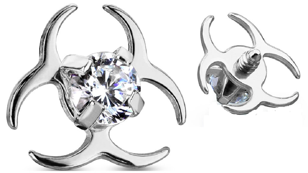 Dermal CZ Biohazard Symbol Internal Thread Anchor Top