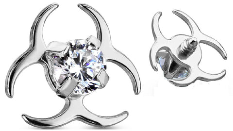 Dermal CZ Biohazard Symbol Internal Thread Anchor Top