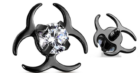 Dermal CZ Internal Biohazard Symbol Thread Anchor Top