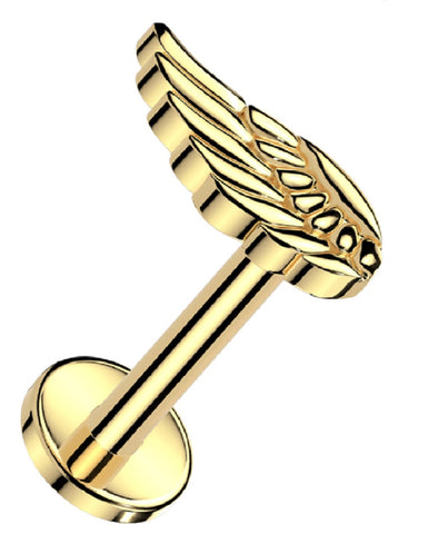 Labret  Flat Back Stud Angel Wing 16g Internally Threaded