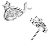 Push in top Implant Grade Titanium Threadless CZ Whale