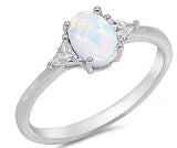 STERLING Silver Lab Oval Opal Ring