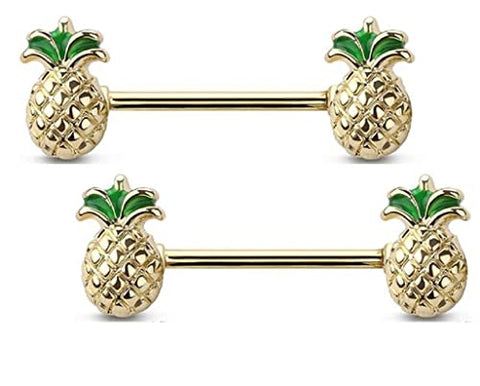 Body Accentz 14g Golden Pineapple Ends Nipple Ring Nipple Bar 1.6mm Nipple Piercing Barbell (Blue)