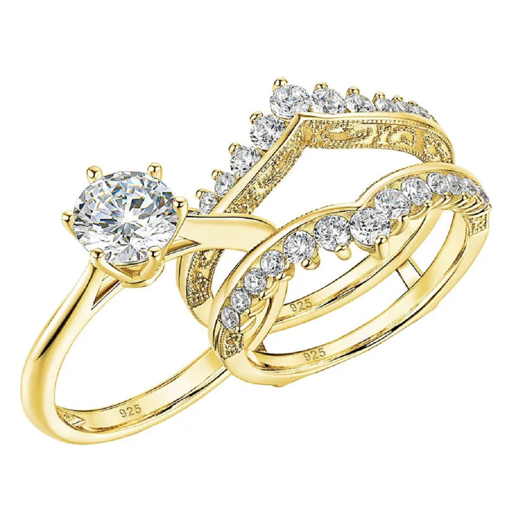 2 Carat Bridal Ring Set Gold Plated Sterling Silver CZ Wedding Engagement