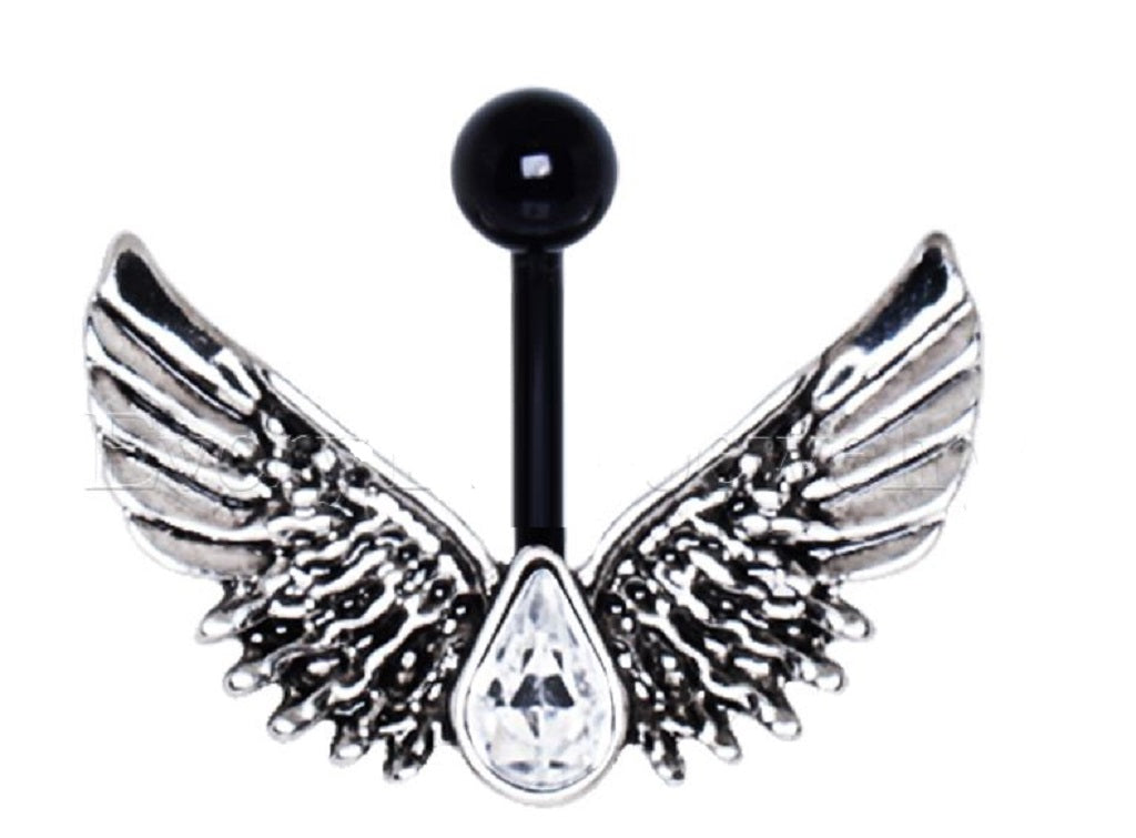 Belly Button Ring Teardrop Angel Wings Body Jewelry 14 Gauge