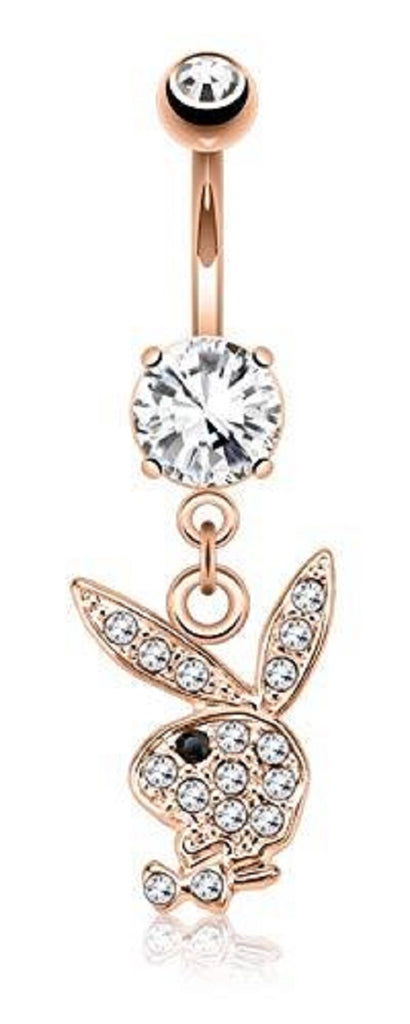 Playboy Body Accentz Belly Button Ring Multi Paved Gems on Bunny Dangle (Rose goldtone)