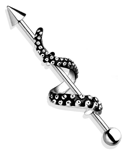 IndustriaL Barbell Tentacle Wrapped 316L Surgical Steel Bar 38mm