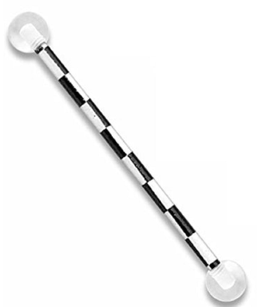Industrial Barbell Checkered Flag Printed Over 316L Surgical Steel