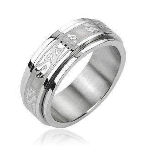 316L Stainless Steel Double Dragon Center Spinner Ring Band Size 13