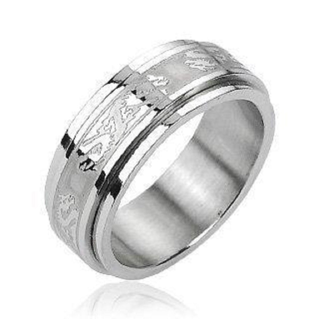 316L Stainless Steel Double Dragon Center Spinner Ring Band Size 9