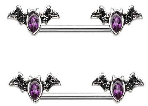 Bat Outta Hell Nipple Barbell Ring - 14 GA (1.6mm) - Sold as a Pair