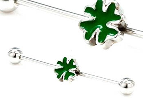 Body Accentz Industrial bar Shamrock 4 Leaf Clover 16g 1 3/8" Ear Barbell Piercing Jewelry Sold Individually