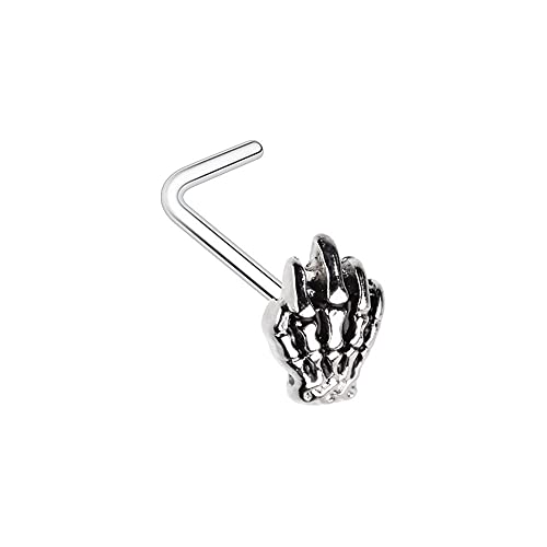 Steel Skeleton Hand L-Shape Nose Ring Stud