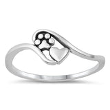 Body Accentz Sterling Silver Ring - Paw Print and Heart