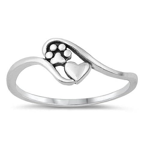 Body Accentz Sterling Silver Ring - Paw Print and Heart