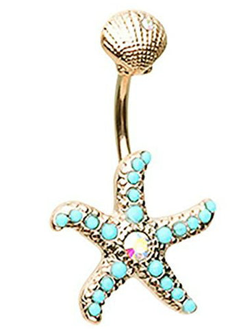 Body Accentz Belly Button Ring Rose Gold Starfish Under The Sea Navel 14 Gauge 3/8'' bar (Goldtone)