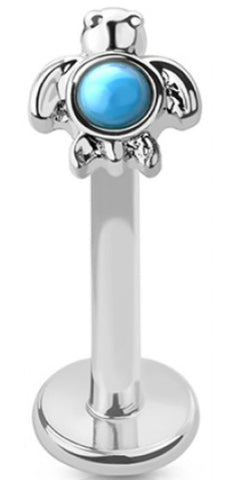 Body Accentz Labret Internally Threaded Turquoise Sea Turtle 16g surgical steel 316L