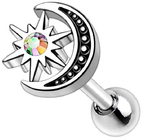 Body Accentz Tragus 316L Stainless Steel Aurora Star and Moon Cartilage Earring