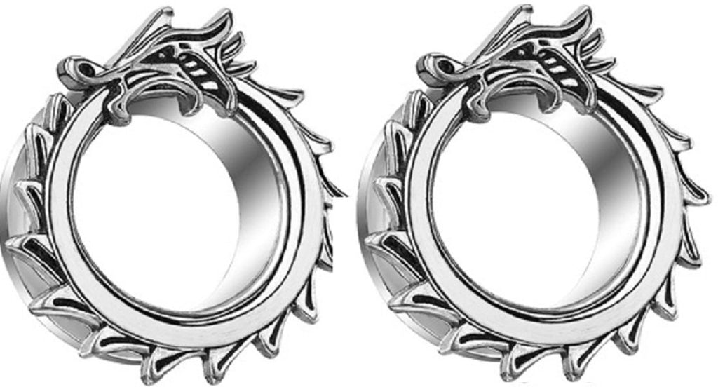 Screw Fit Tunnel Dragon Wrapped Around the Rim 316L Surgical Steel 1/2'' (12mm)