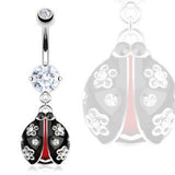 Body Accentz Belly Button Ring Flower Paved Gem Lady Bug Fancy Navel 14g 3/8" ladybug