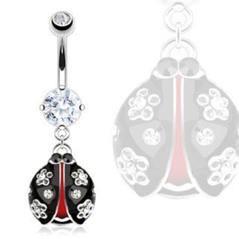 Body Accentz Belly Button Ring Flower Paved Gem Lady Bug Fancy Navel 14g 3/8" ladybug