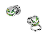 Body Accentz Ear Plug Alien Smile Green Opal Glitter 316L Surgical Steel Screw Fit Tunnel 00g