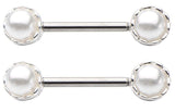 Body Accentz Nipple Ring Bars Front Faux Pearl Pair Faux pearl 14g 9/16 bar Sold as a pair CH63