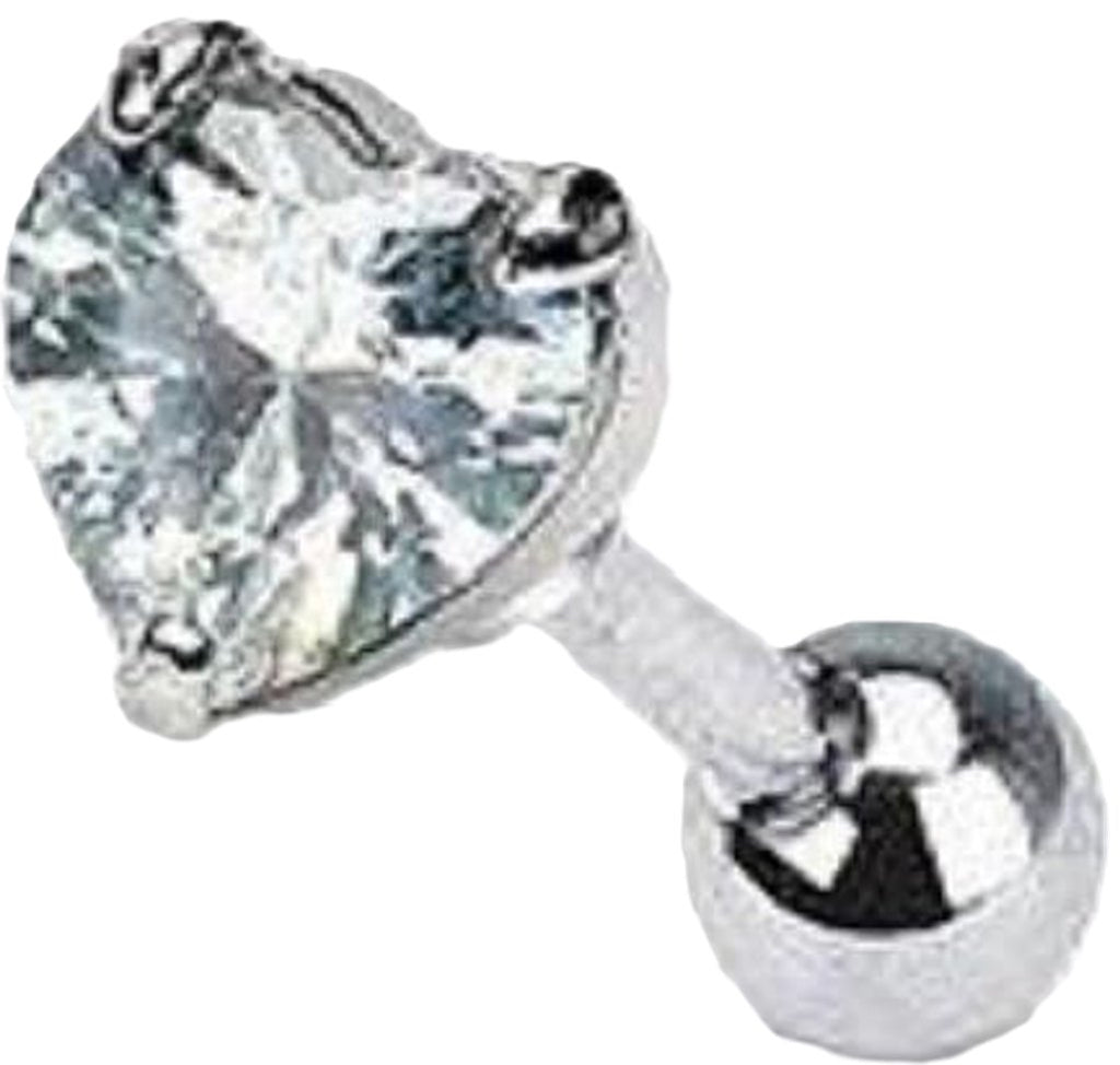 316L Surgical Steel 5mm Heart CZ Tragus/Cartilage Piercing Stud...