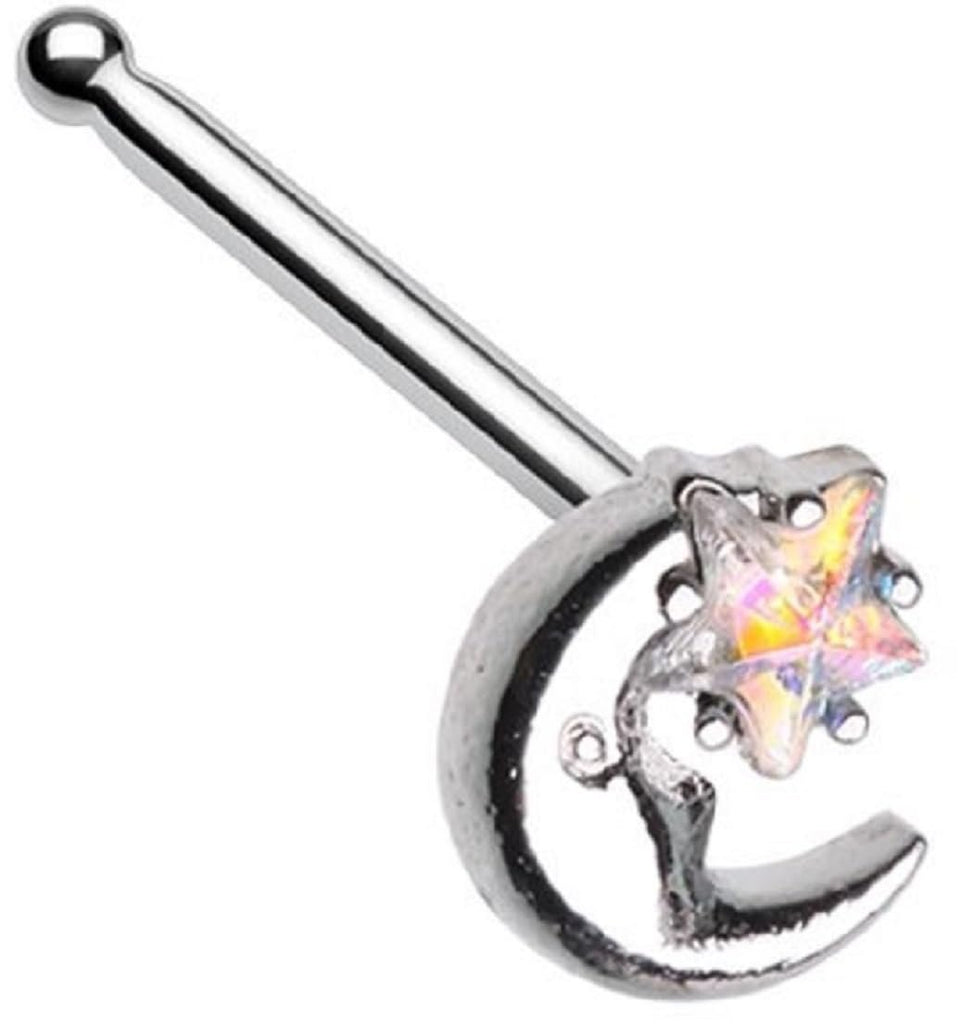 Body Accentz Nose Ring Stud Iridescent Star Moon Shape 316L Surgical Steel bone