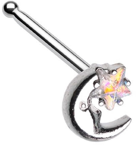 Body Accentz Nose Ring Stud Iridescent Star Moon Shape 316L Surgical Steel bone