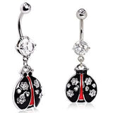 Body Accentz Belly Button Ring Flower Paved Gem Lady Bug Fancy Navel 14g 3/8" ladybug