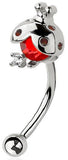Body Accentz 316L Surgical Steel Curved Eyebrow Barbell with Red CZ Ladybug Design, 16 Gauge, 5/16 Inch, 3mm Balls