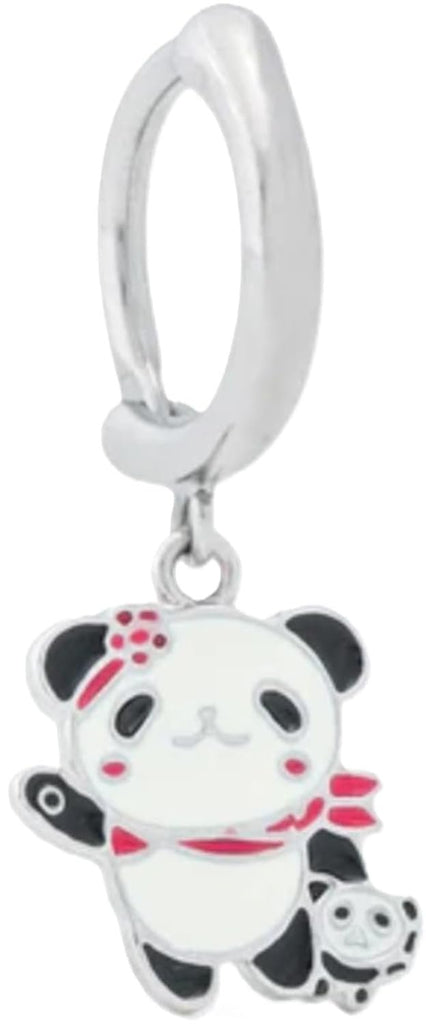 Panda Friends Clicker Ring, 14g Stainless Steel, Enamel Charm, Hinged Closure, for Ear or Navel Piercings, 10mm Inner Diameter