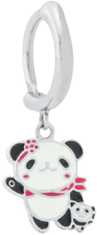 Panda Friends Clicker Ring, 14g Stainless Steel, Enamel Charm, Hinged Closure, for Ear or Navel Piercings, 10mm Inner Diameter