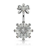 Body Accentz Surgical Steel Belly Button Ring CZ Flower Design Internally Threaded Flower Top